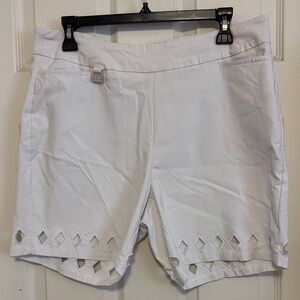 Lulu-B White Women's Shorts with Diamond Cutouts